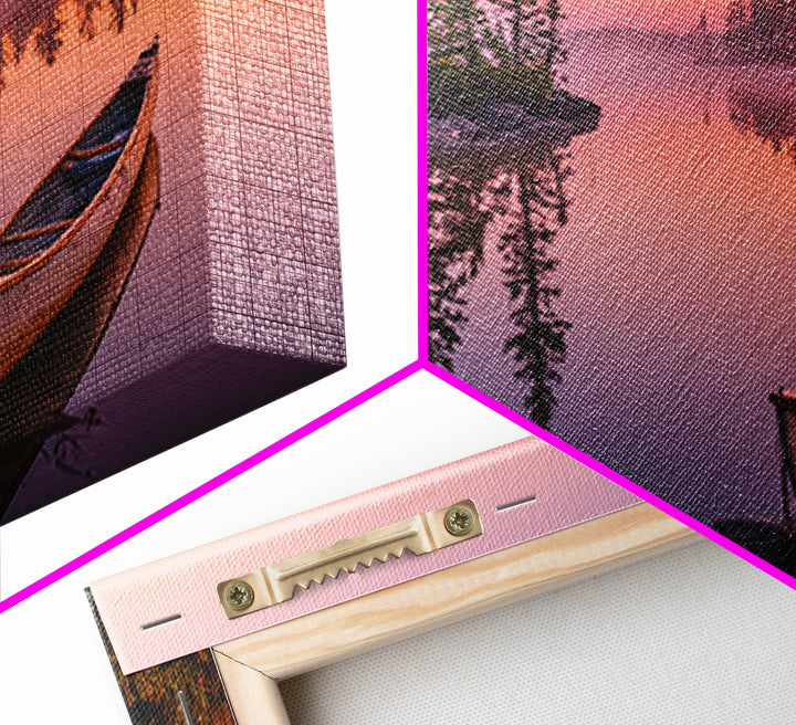 Peaceful Canoe On Misty Calm Lake At Sunrise Nature Wall Art Canvas Print For Tranquil Home Decor