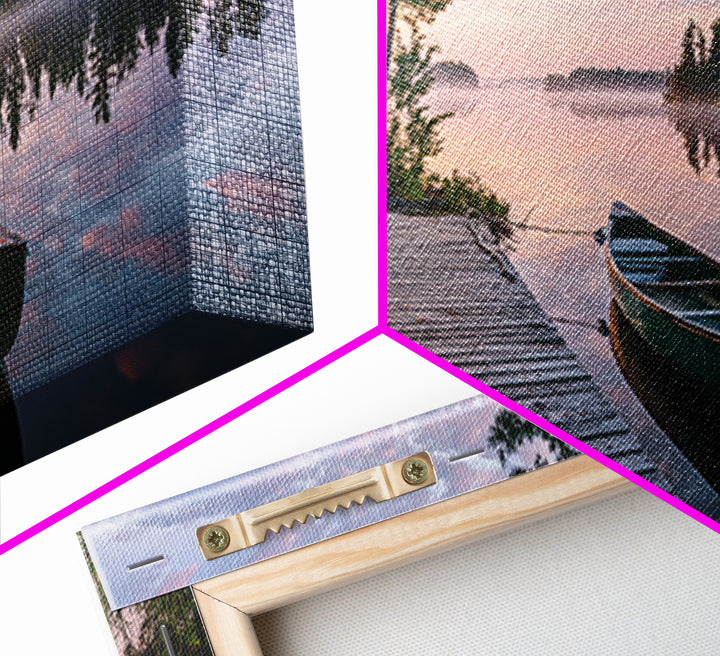 Tranquil Sunset Dock View With Lantern Framed Canvas Print Wall Art Coastal Home Decor Bedroom Wall Art