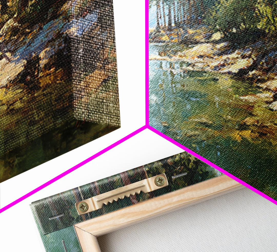 Woodland Landscape Painting With Misty Lake Framed Canvas Print Wall Art Rustic Nature Home Decor Large Art Print