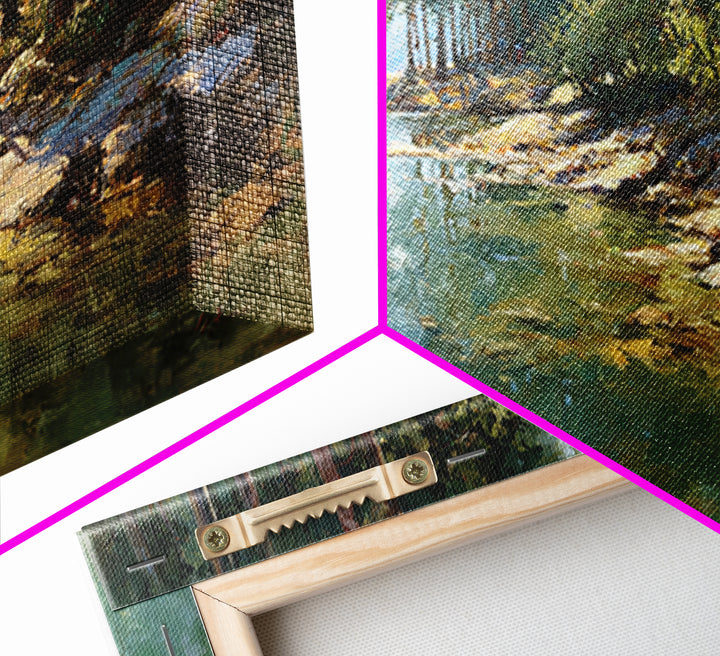 Woodland Landscape Painting With Misty Lake Framed Canvas Print Wall Art Rustic Nature Home Decor Large Art Print