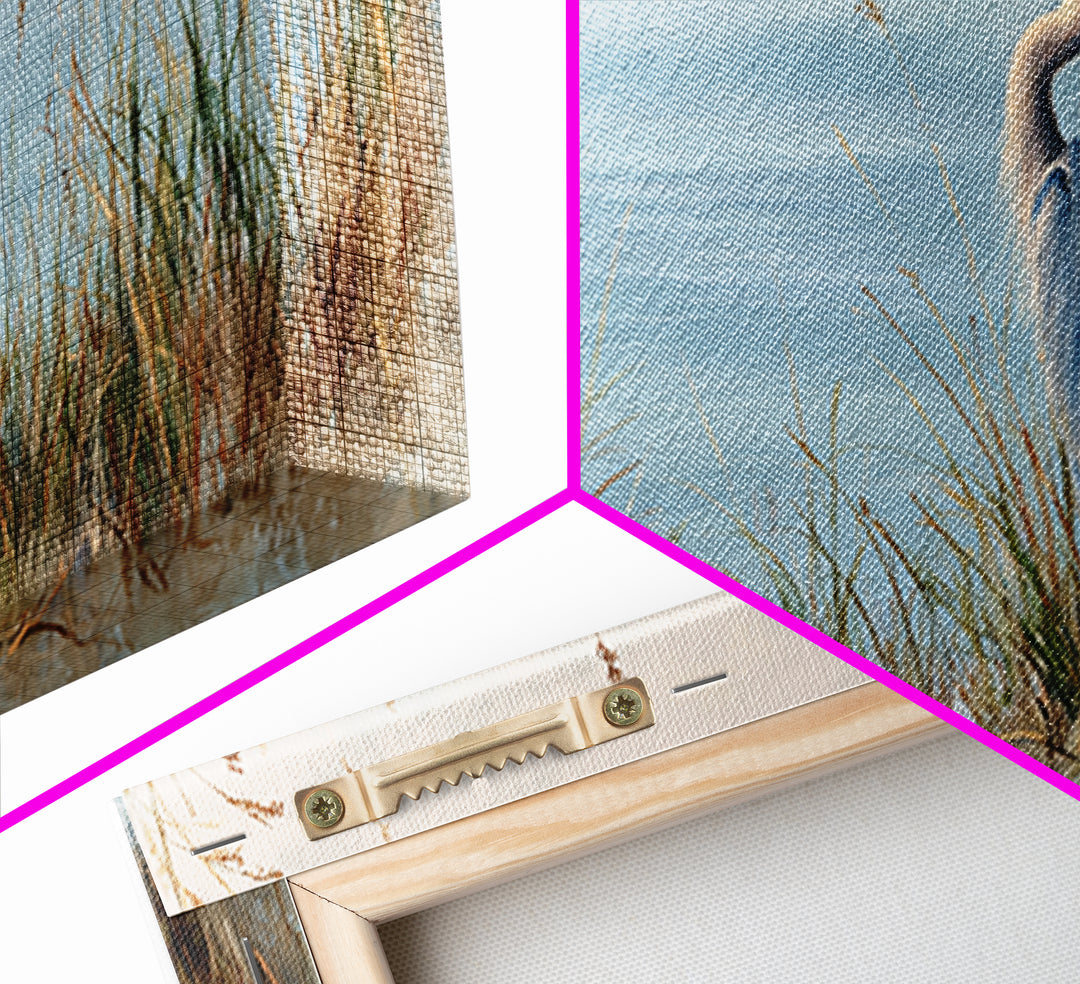 Serene Blue Heron In Marsh Landscape Painting Fine Art Print Framed Canvas Print Coastal Wall Art Quiet Nature Decor