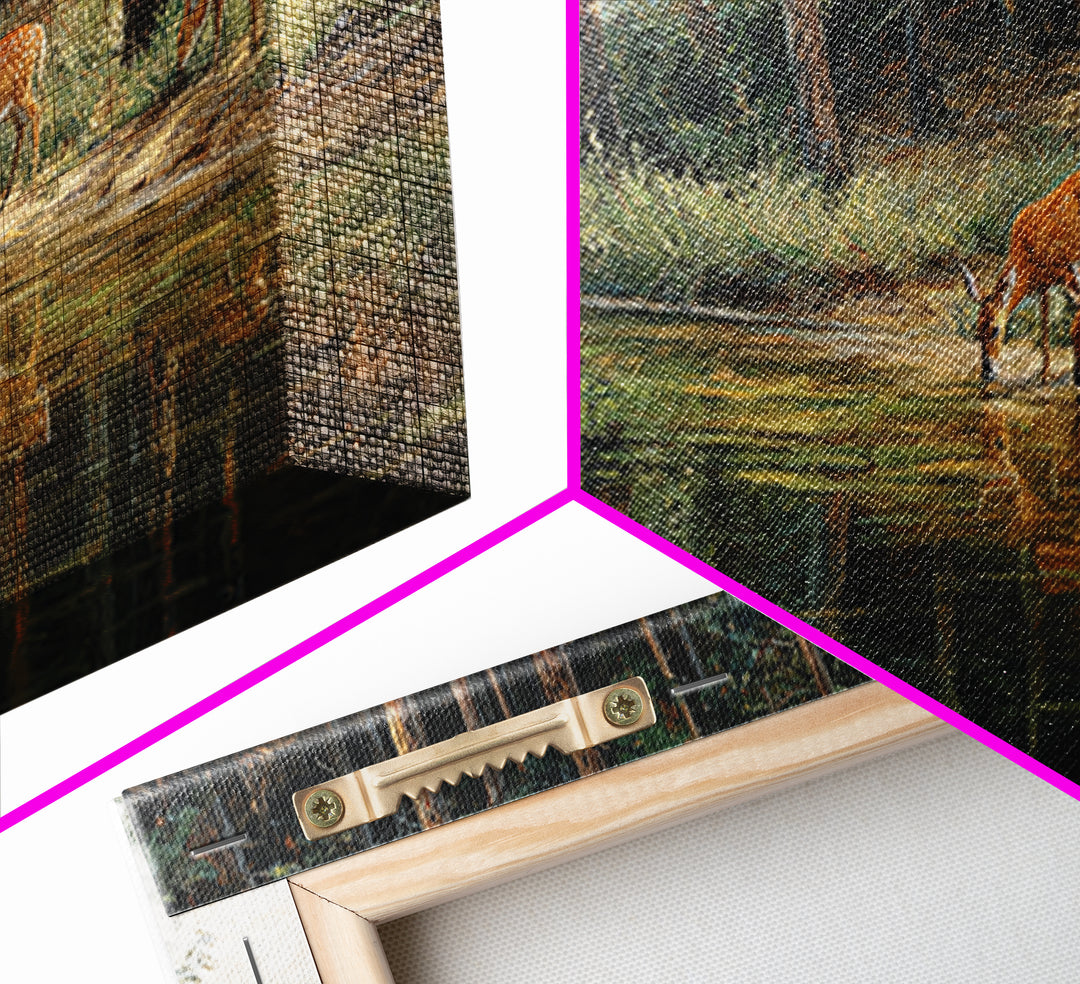 Realistic Wildlife Painting Deer Family Nature Wall Art Canvas Print For Rustic Home Decor And Living Room