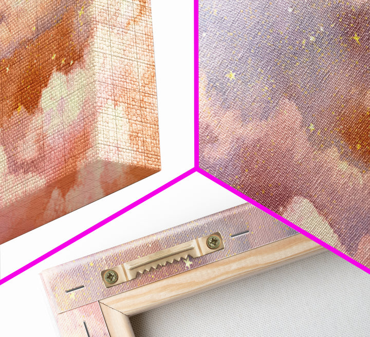 Pastel Celestial Clouds And Gold Stars Canvas Print, Dreamy Nursery Wall Art, Whimsical Decor, Bedroom Wall Decor, Gift For Her