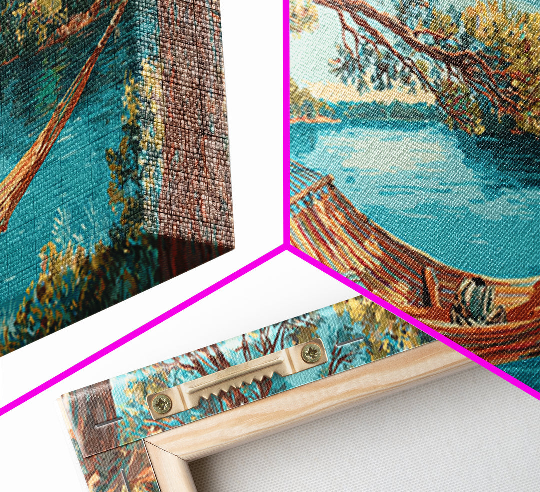 Relaxing Lake Scene With Hammock And Man Reading Wall Art Painting Canvas Print For Tranquil Bedroom Or Living Room Decor