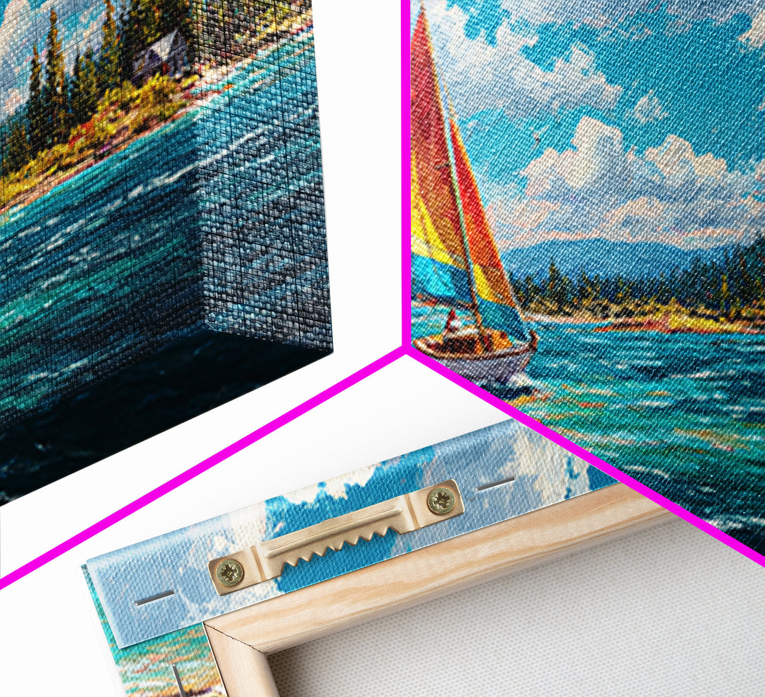 Vibrant Abstract Coastal Scene Sailing Boat Oil Painting Canvas Print Wall Art Beach Home Decor Large Wall Art Bright Wall Decoration