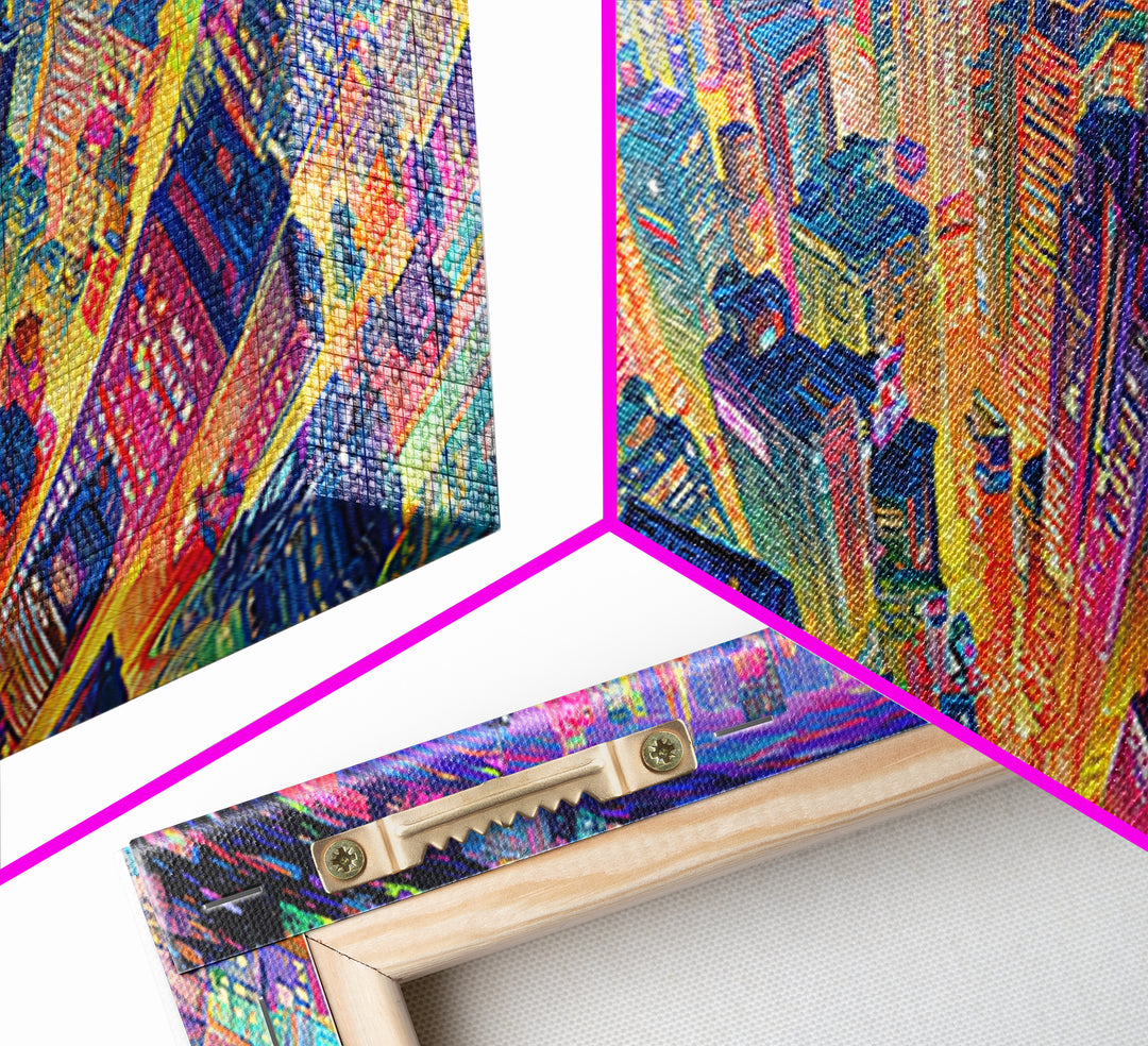 Vibrant Cityscape At Night With Neon Lights Wall Art Framed Canvas Print Modern Urban Wall Decor