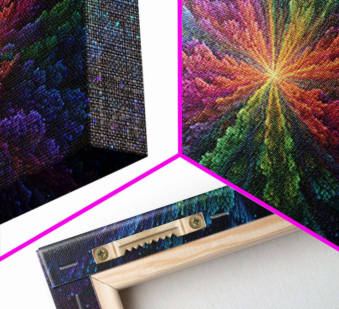 Vibrant Abstract Cosmic Night Sky With Stars And A Central Black Hole Explosion Colorful Wall Art Canvas Print For Home Office Or Living Room