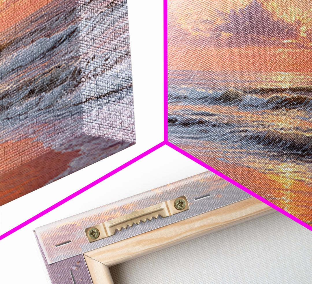 Pink Sunset Ocean Waves Wall Art, Romantic Coastal Decor, Beach House Seascape Canvas, Large Living Room Wall Art, Gift For Her