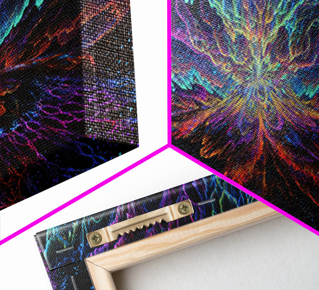 Mystic Neon Landscape With Glowing Pink Sun And Linear Mountains Canvas Print Retro Futuristic Wall Art Digital Decor For Office
