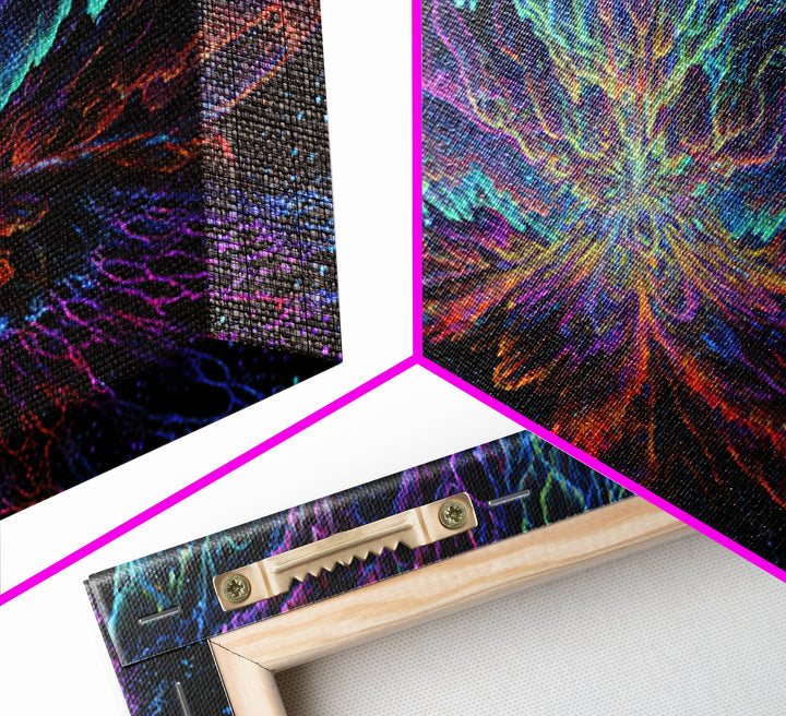 Mystic Neon Landscape With Glowing Pink Sun And Linear Mountains Canvas Print Retro Futuristic Wall Art Digital Decor For Office