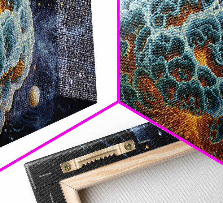 Surreal Cosmic Brain With Orbiting Planets And Vibrant Details Abstract Digital Wall Art Framed Canvas Print For Modern Home Decor