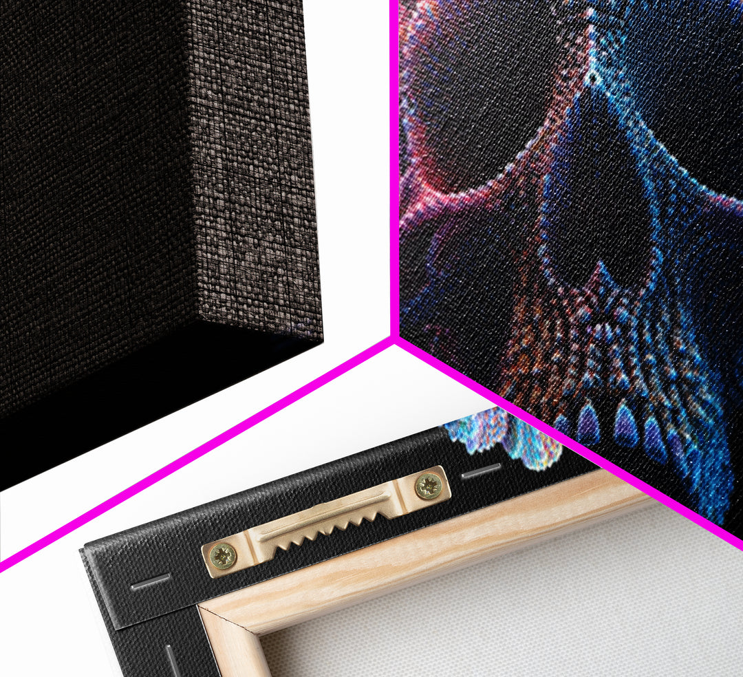 3D Digital Art Skull Sculpture In Moody Blue And Purple Tones Dark Abstract Wall Art Canvas Print For Gothic Home Decor