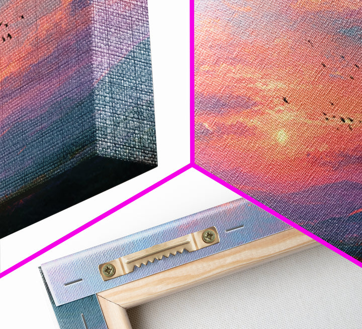 Pink Sunset Mountain Valley Landscape Canvas Print, Misty Nature Wall Art, Large Living Room Decor, Peaceful Housewarming Gift