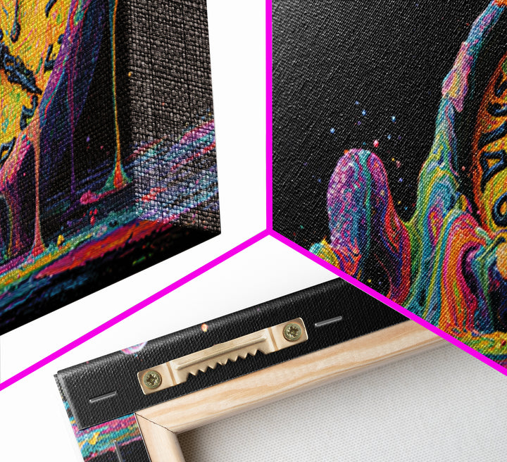 Melting Colorful Clock Surreal Wall Art Framed Canvas Print Abstract Art Home Decor Unique Gift