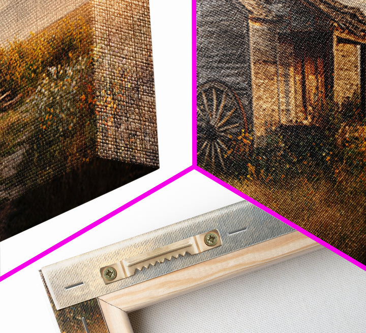 Rustic Abandoned Schoolhouse In Countryside Autumn Landscape Painting Wall Art Canvas Print For Farmhouse Décor