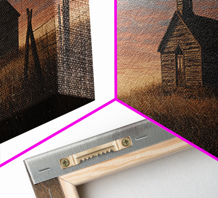 Rustic Countryside Scene With Barn And Wheat Field Warm Autumn Landscape Painting Canvas Print For Home