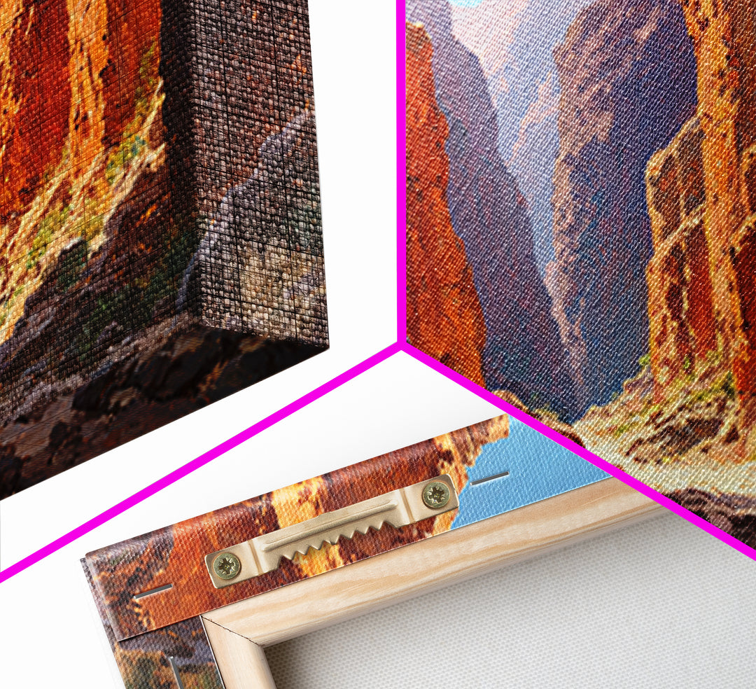 Majestic Canyon Landscape Oil Painting With Dramatic Cliff Sunlight And Shadows Large Wall Art Framed Canvas Print For Rustic Home Decor