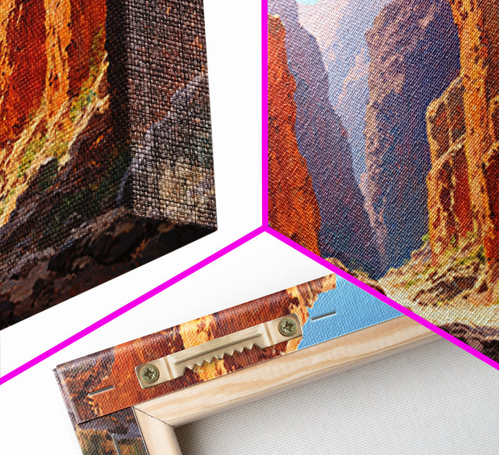 Majestic Canyon Landscape Oil Painting With Dramatic Cliff Sunlight And Shadows Large Wall Art Framed Canvas Print For Rustic Home Decor