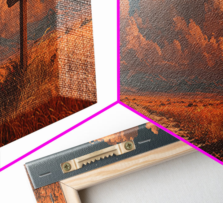 Tranquil Desert Landscape Sunlit Path With Cross Wall Art Sunset Painting Canvas Print Home Decor