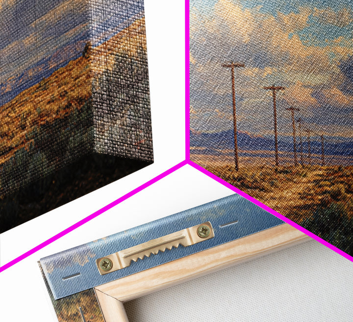 Desert Landscape With Power Poles Under Dramatic Sky Oil Painting Large Wall Art For Home Decor