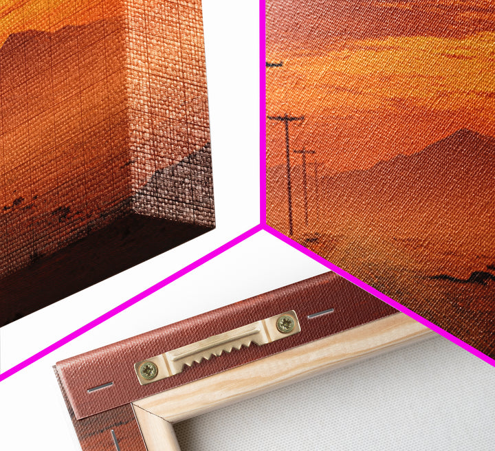 Rustic Desert Road Landscape Painting Wall Art Framed Canvas Print For Farmhouse Kitchen Living Room Decor