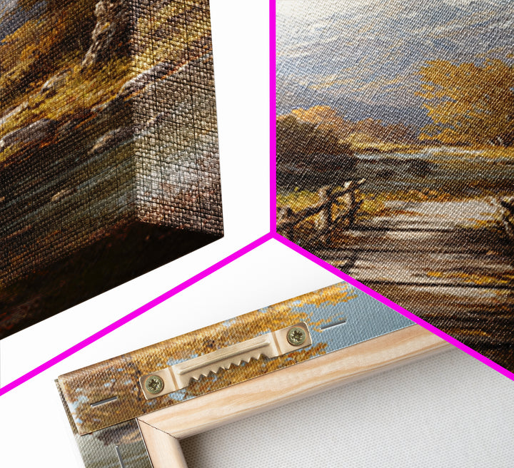 Classic Autumn Mountain Landscape Painting Wall Art Framed Canvas Print Rustic Home Decor