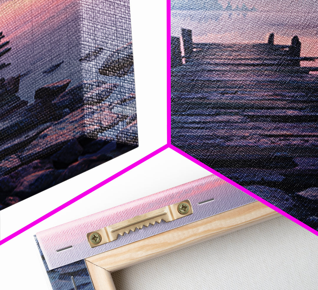 Peaceful Lakeside Dock Sunset Landscape Wall Art Canvas Print Serene Nature Wall Decor