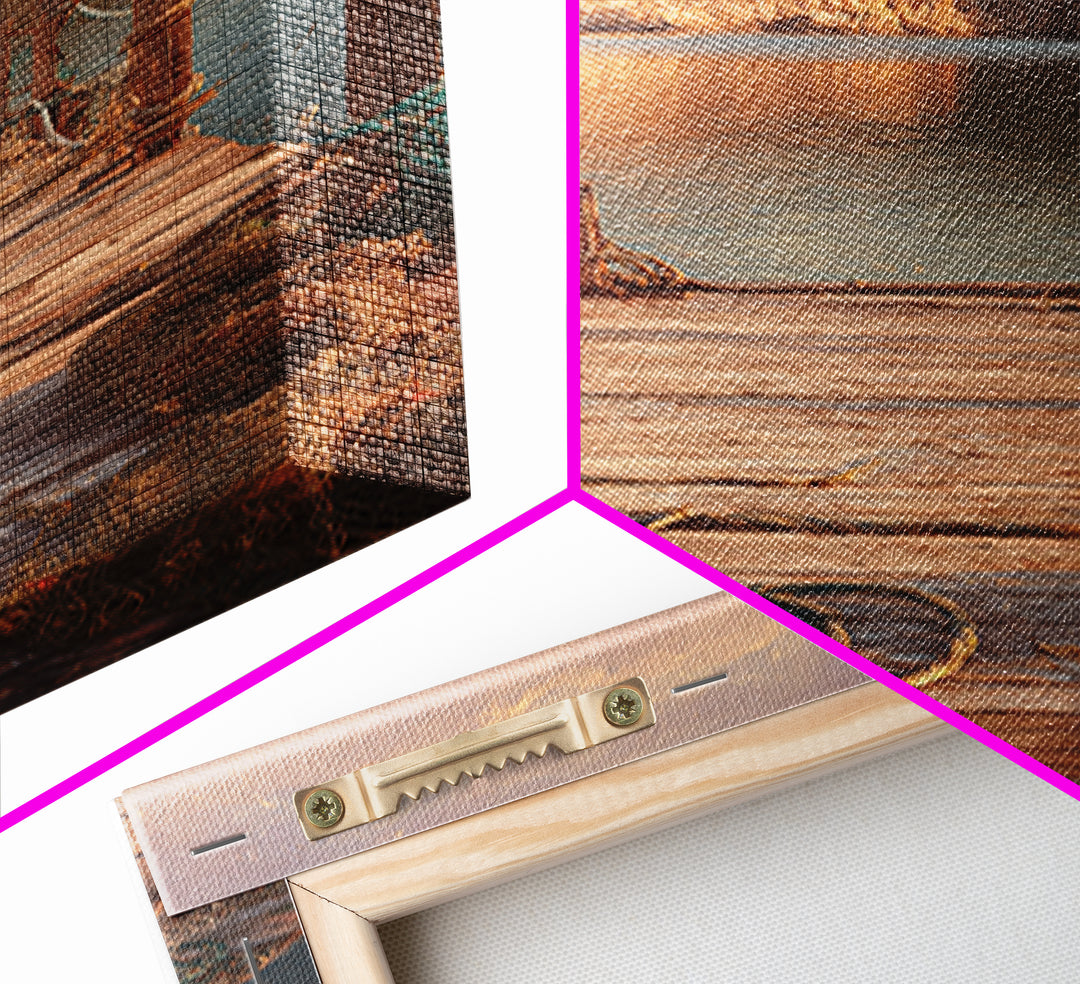 Rustic Wooden Pier Lake Scenic Painting Wall Art Print For Living Room Decor And Nature Inspired Canvas Print