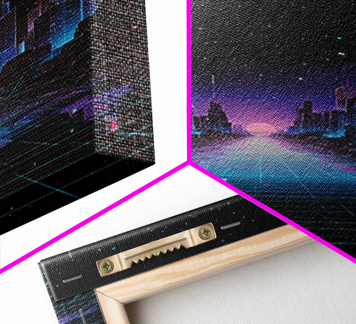 Futuristic Neon Cyberpunk City Nightscape Digital Art Wall Art Canvas Print Modern Urban Decor Aesthetic Gaming Room