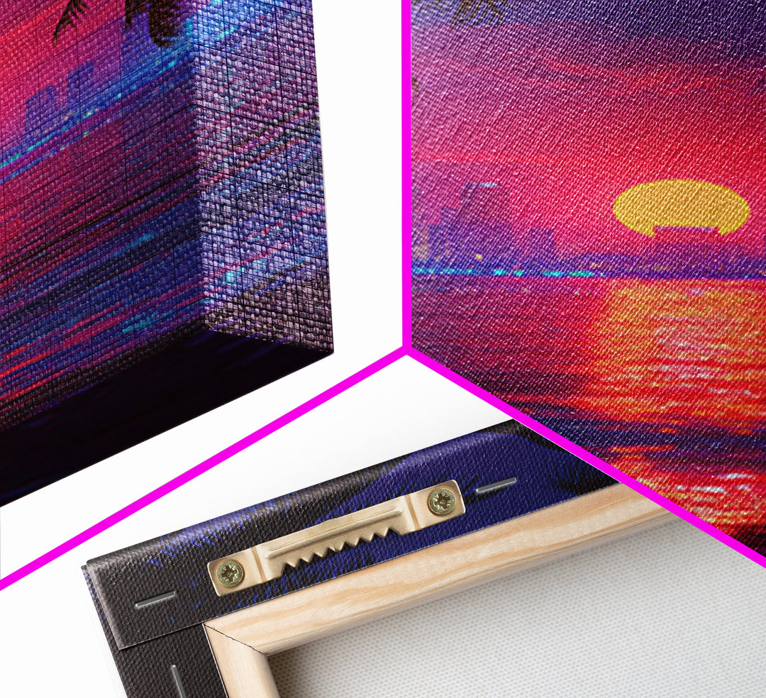 Retrowave Neon Sunset Cityscape Wall Art Canvas Print Modern Wall Art Miami Home Decor