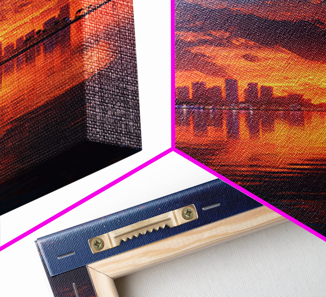 Stunning City Skyline Sunset Landscape Reflection Wall Art Canvas Print For Modern Home Decor