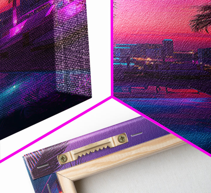 Modern Rooftop Pool Sunset Miami Cityscape Night View Wall Art Canvas Print For Office Living Room Decor