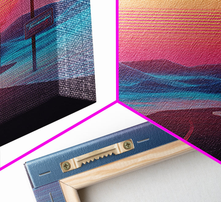 Synthwave Landscape With Electric Colors Neon Sun And Grid Mountains Digital Wall Art Canvas Print
