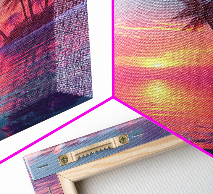 Tropical Sunset Palm Trees Over Water Vibrant Pink And Orange Sky Canvas Print For Modern Wall Art And Home Decor