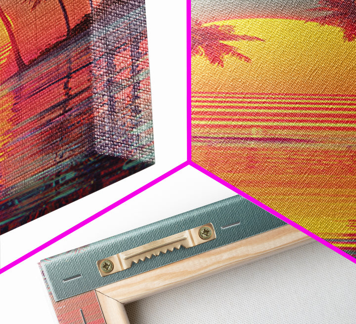 Retro Sunset Palm Trees Tropical Beach Landscape Wall Art Canvas Print For Living Room Home Decor