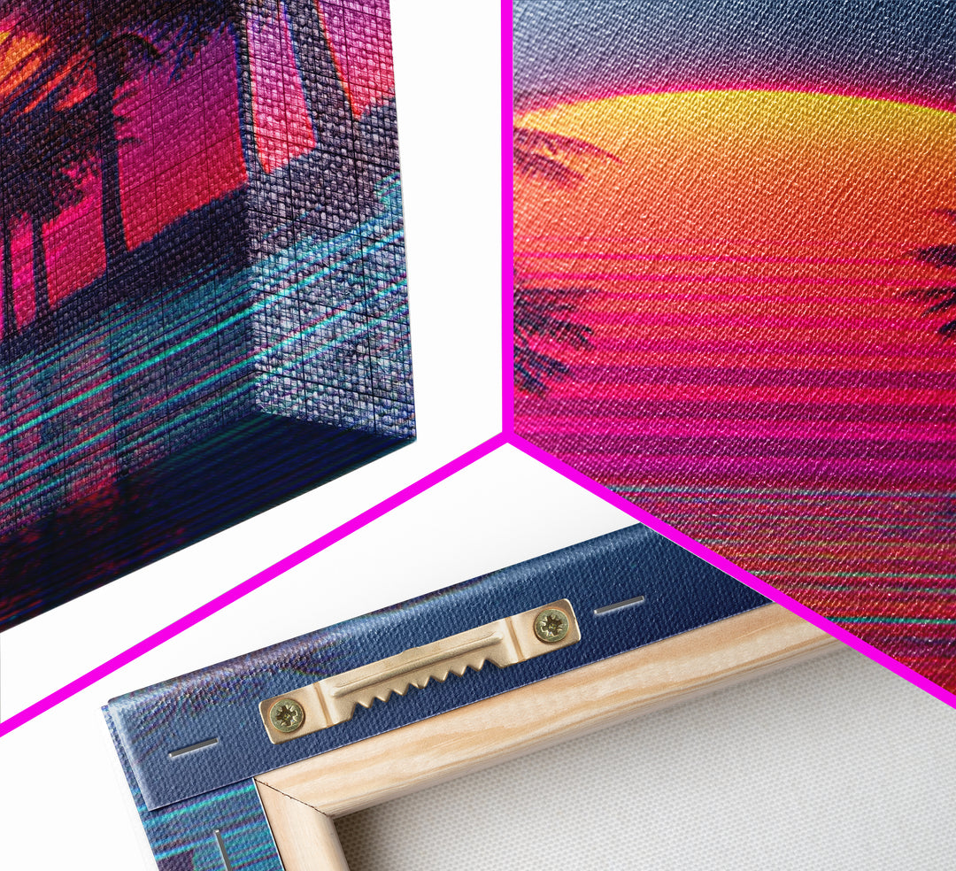 Sunset Over Tropical Beach With Palm Trees Vibrant Coastal Wall Art Canvas Print