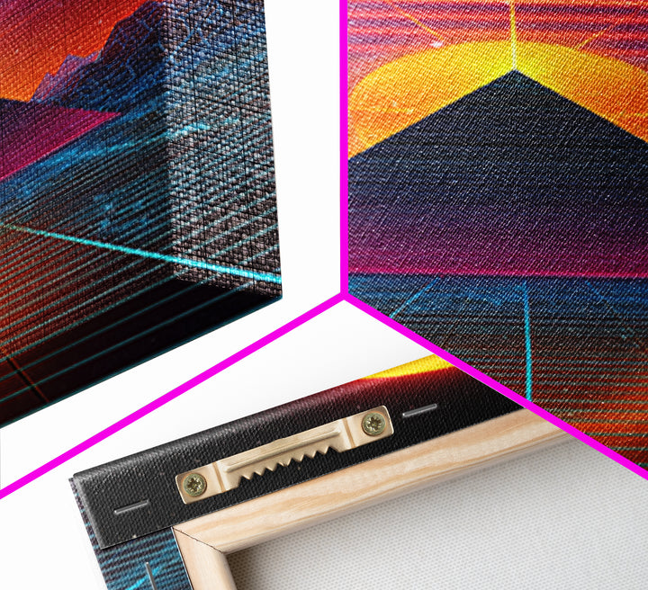 Futuristic Digital Pyramid And Sunset Landscape Sci-Fi Art Print Canvas For Unique Wall Art And Home Decor