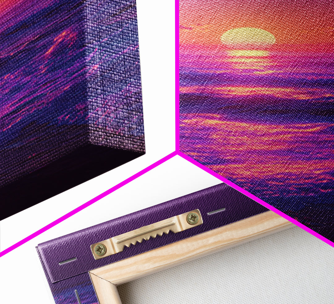 Surreal Ocean Sunset With Deep Purple And Pink Hues Canvas Print For Bedroom Wall Art And Coastal Home Decor