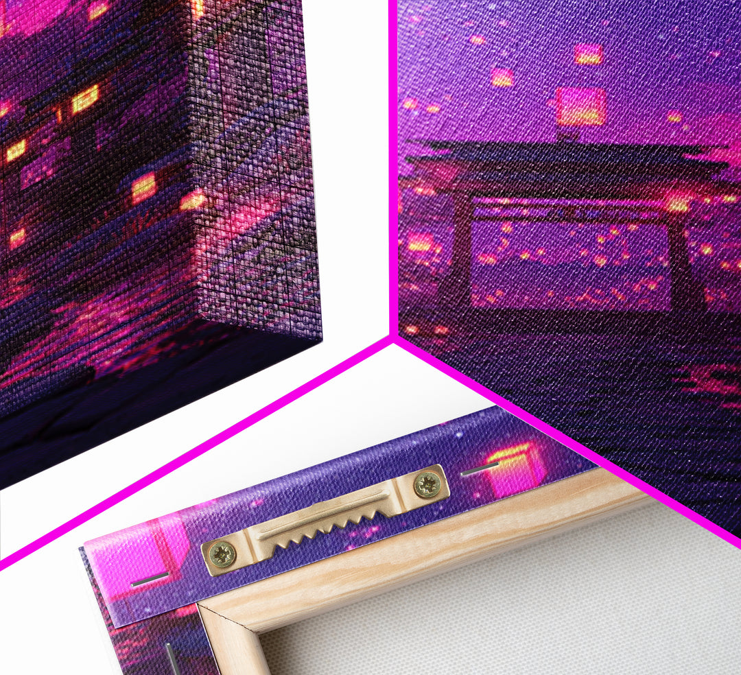 Enchanting Lantern Festival Pink And Purple Glow Night Landscape Wall Art Framed Canvas Print For Home And Office