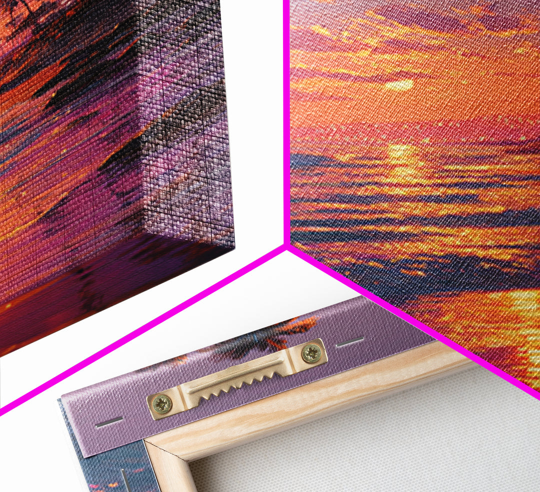 Palm Trees Sunset Beach Landscape Painting Wall Art Canvas Print For Cozy Living Room Modern Coastal Wall Decor