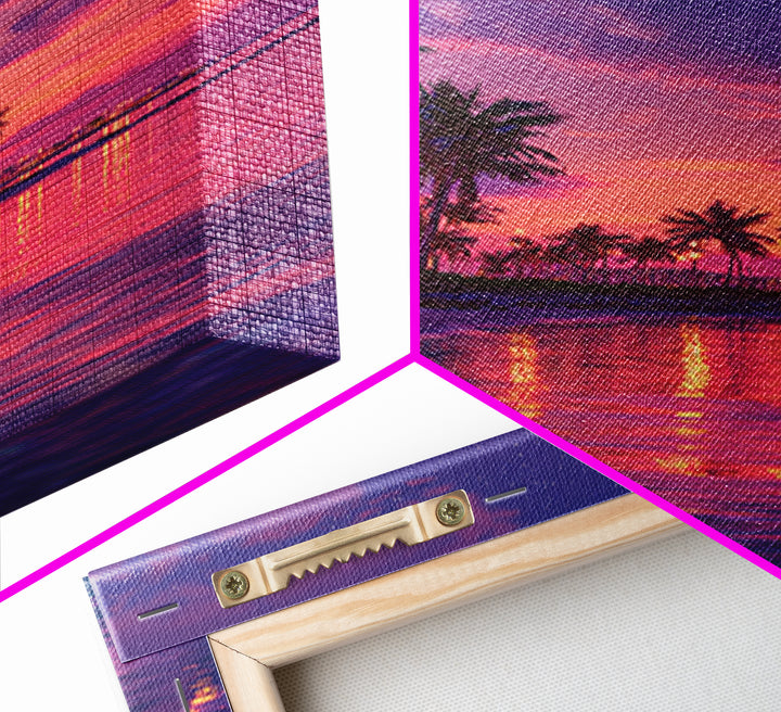 Vibrant Miami Beach Twilight With Palm Trees And City Lights Wall Art Print Canvas Wall Art Coastal Home Decor Gift For Beach Lovers