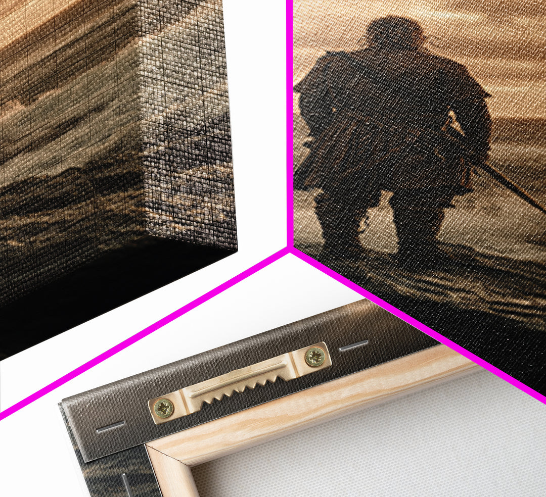 Lone Warrior On Stormy Shore Canvas Print, Moody Seascape Wall Art, Coastal Fantasy Decor, Masculine Bedroom Art Print Gift