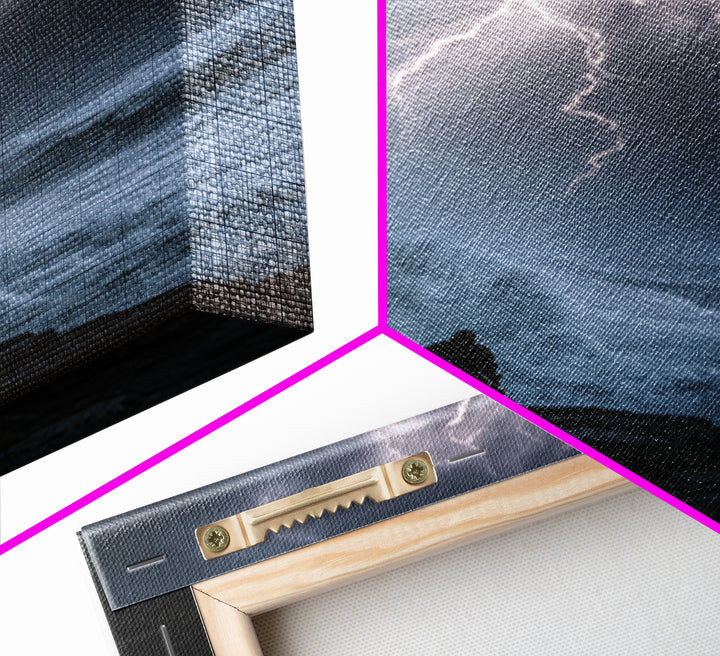 Lone Warrior Beneath Lightning Storm Framed Canvas Print, Dark Seascape Wall Art, Dramatic Fantasy Decor Print, Gift For Him