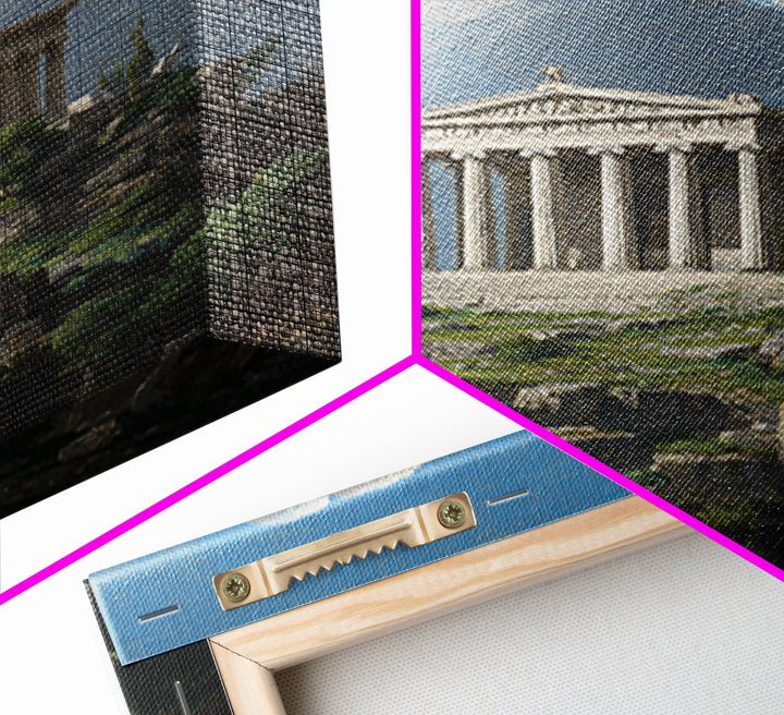 Ancient Greek Temple Under Towering Clouds Canvas Print, Classical Landscape Wall Art, Mediterranean Home Decor, Fine Art