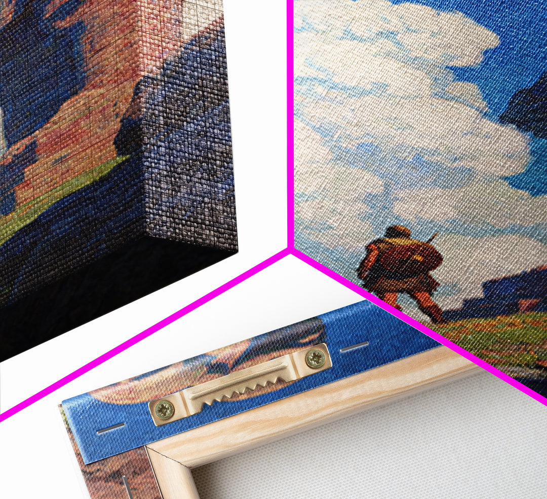 Tiny Warrior Beneath Colossal Stone Giant, Fantasy Wall Art, Mythical Landscape Print, Adventure Decor, Kids Room Art, Unique Gift