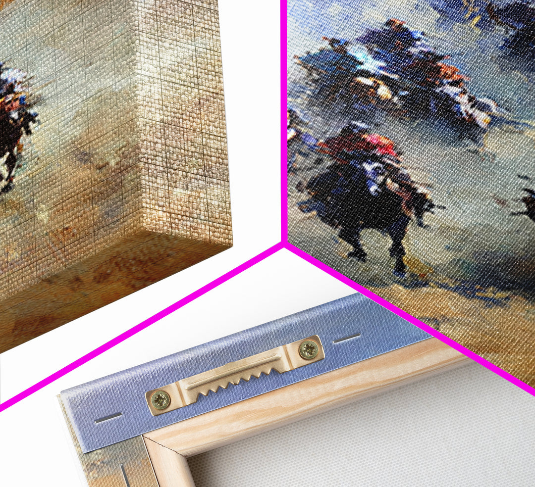 Galloping Cowboys In Dusty Desert Wall Art, Western Horse Racing Painting, Rustic Ranch Decor, Gift For Horse Lover, Living Room Art