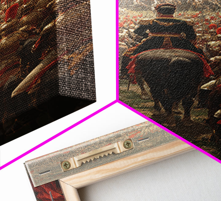 Imperial Commander Over Vast Cavalry Army, Framed Canvas Print, Historical Battle Art, Military Wall Decor, Gift For Him