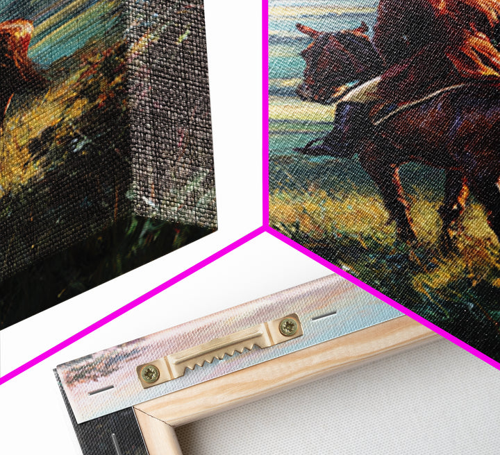 Rider On Horse Over Rolling Countryside Canvas Print, Equestrian Wall Art, Country Landscape Painting, Rustic Home Decor
