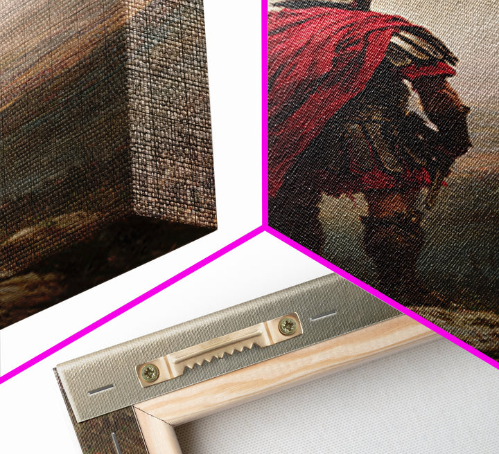 Roman Centurion In Red Cloak Overlooking Battlefield Wall Art, Ancient Warrior Canvas Print For Office Decor And Gift For Him