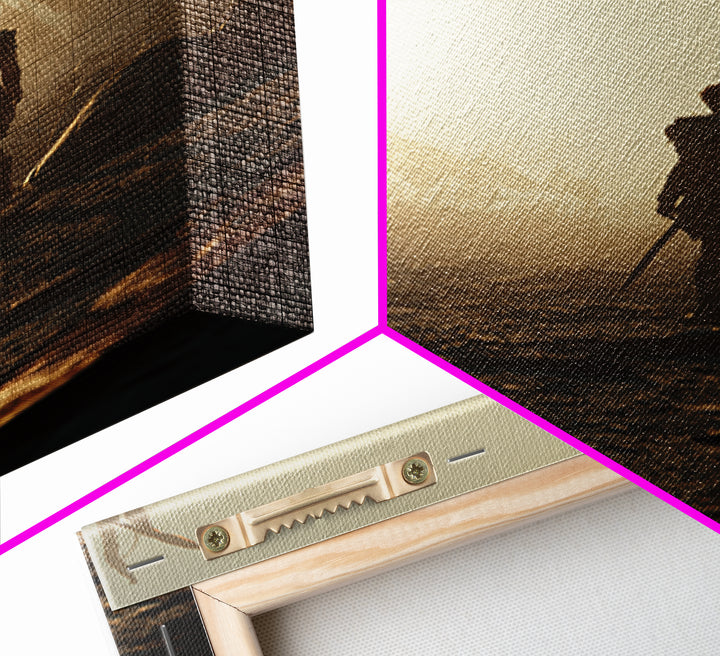 Lone Ancient Warrior In Sunlit Battlefield Canvas Print, Epic Fantasy Wall Art, Greek Battle Decor, Masculine Office Art